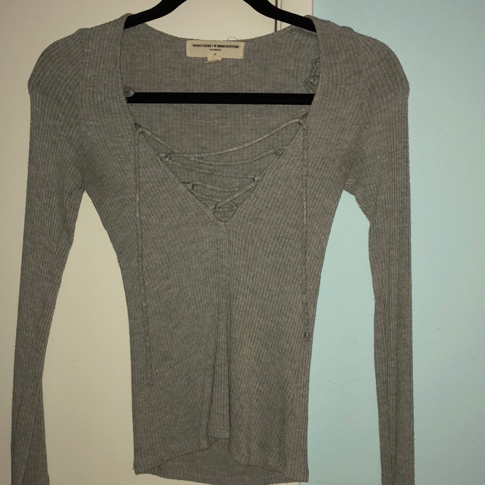 Urban outfitters grey lace up shirt